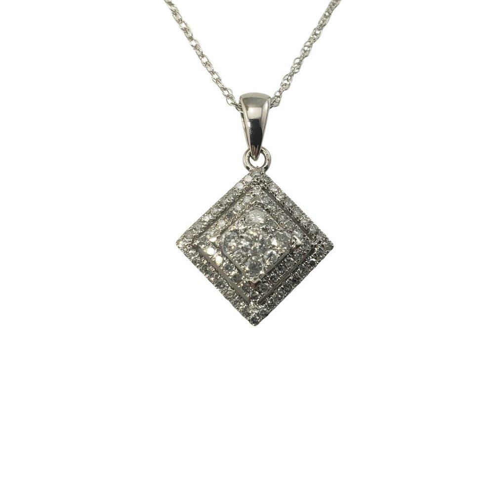 Vintage 10 Karat White Gold Diamond Pendant Necklace #11744